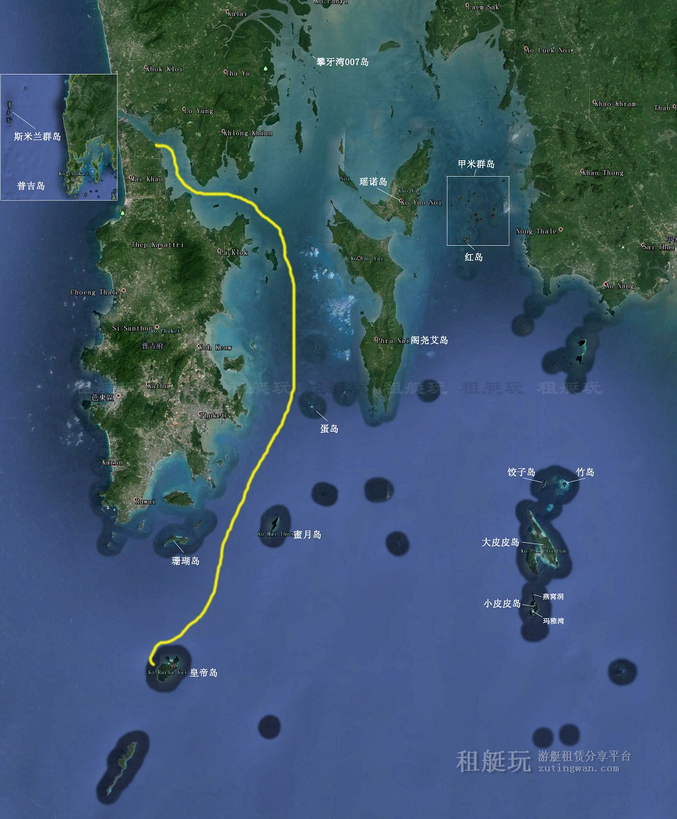 普吉游艇港(Phuket Yacht Haven)→大皇帝島→小皇帝島→普吉游艇港 普吉游艇港(Phuket Yacht Haven)→大皇帝島→小皇帝島→普吉游艇港